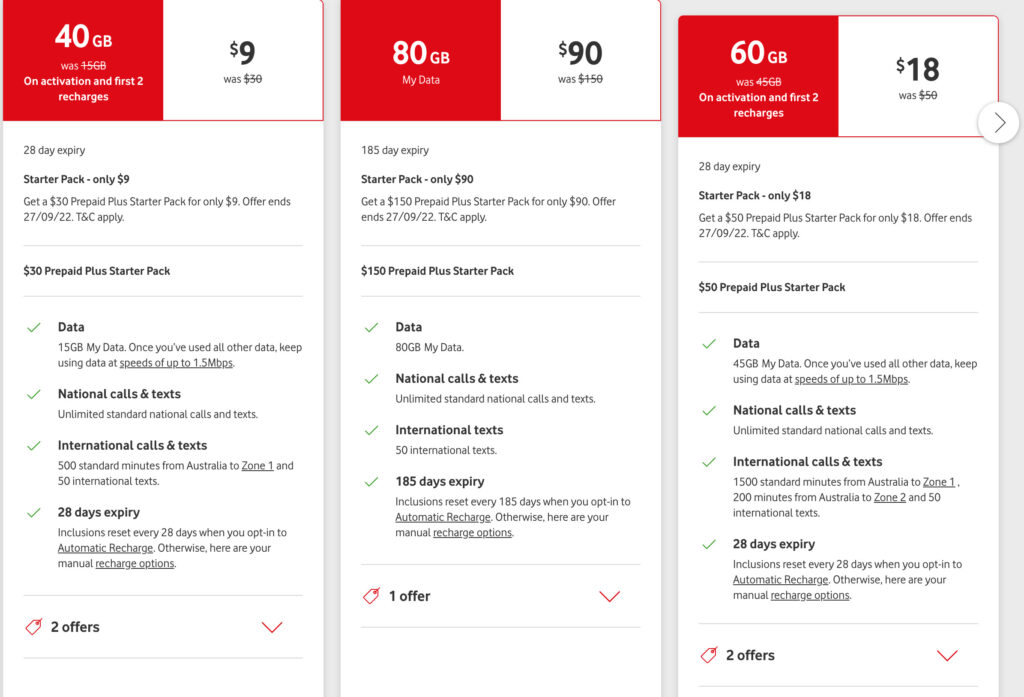 Vodafone（ボーダフォン）の料金ページ
