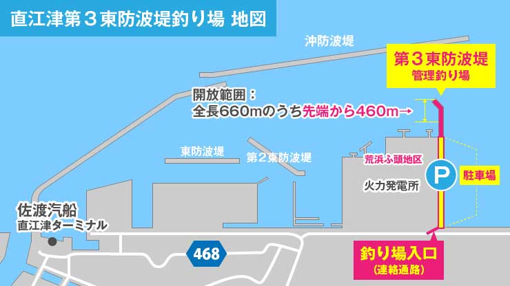 直江津港第3東防波堤管理釣り場MAP